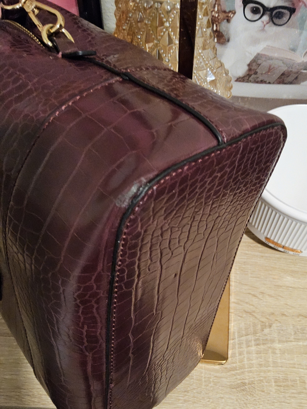 ALDO Women's Croc-Embossed Satchel/Crossbody Bag in Deep Burgundy - Picture 4 of 8
